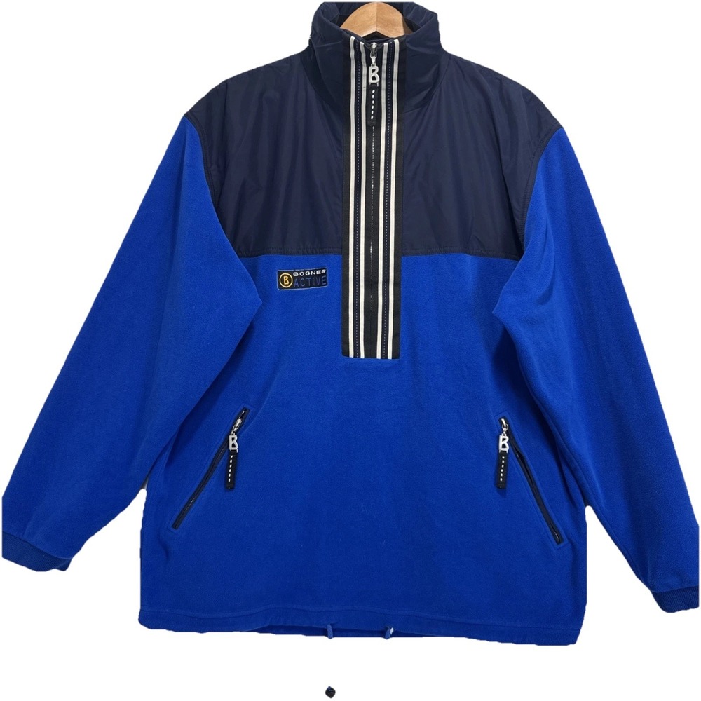 VTG Bogner Active Quarter Zip Fleece Pullover Men Large Blue Navy Colorblock USA